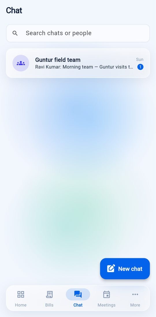 Mobile app chat list with a team group and an unread message